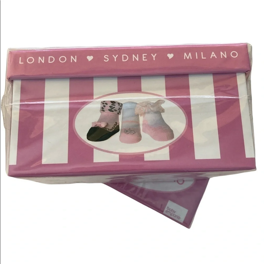Baby Girl Emporio Box Of 3 Pairs Of Brand New Baby Socks In A Pink Box